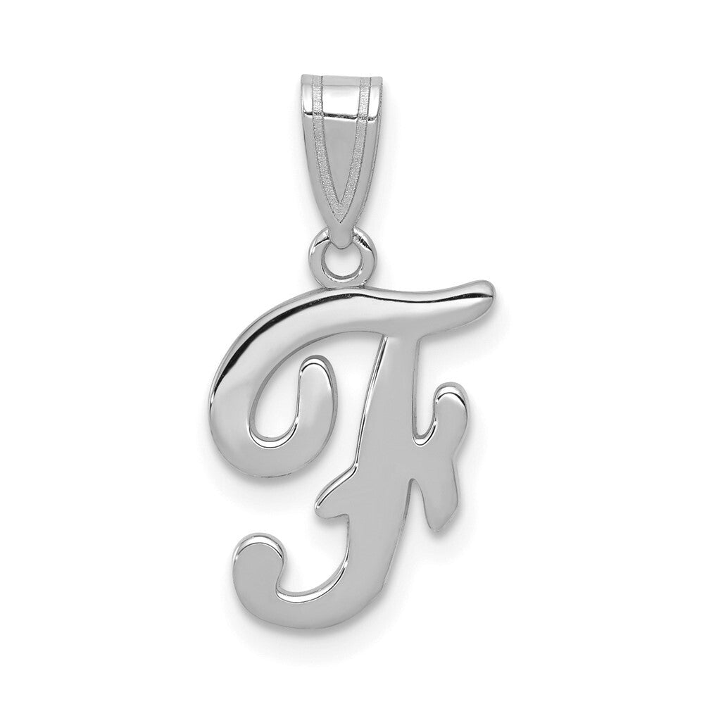 14k White Gold Script Letter F Initial Pendant for Women