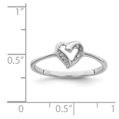 Sterling Silver Rhodium Polished Diamond Accent Heart Ring Size 6