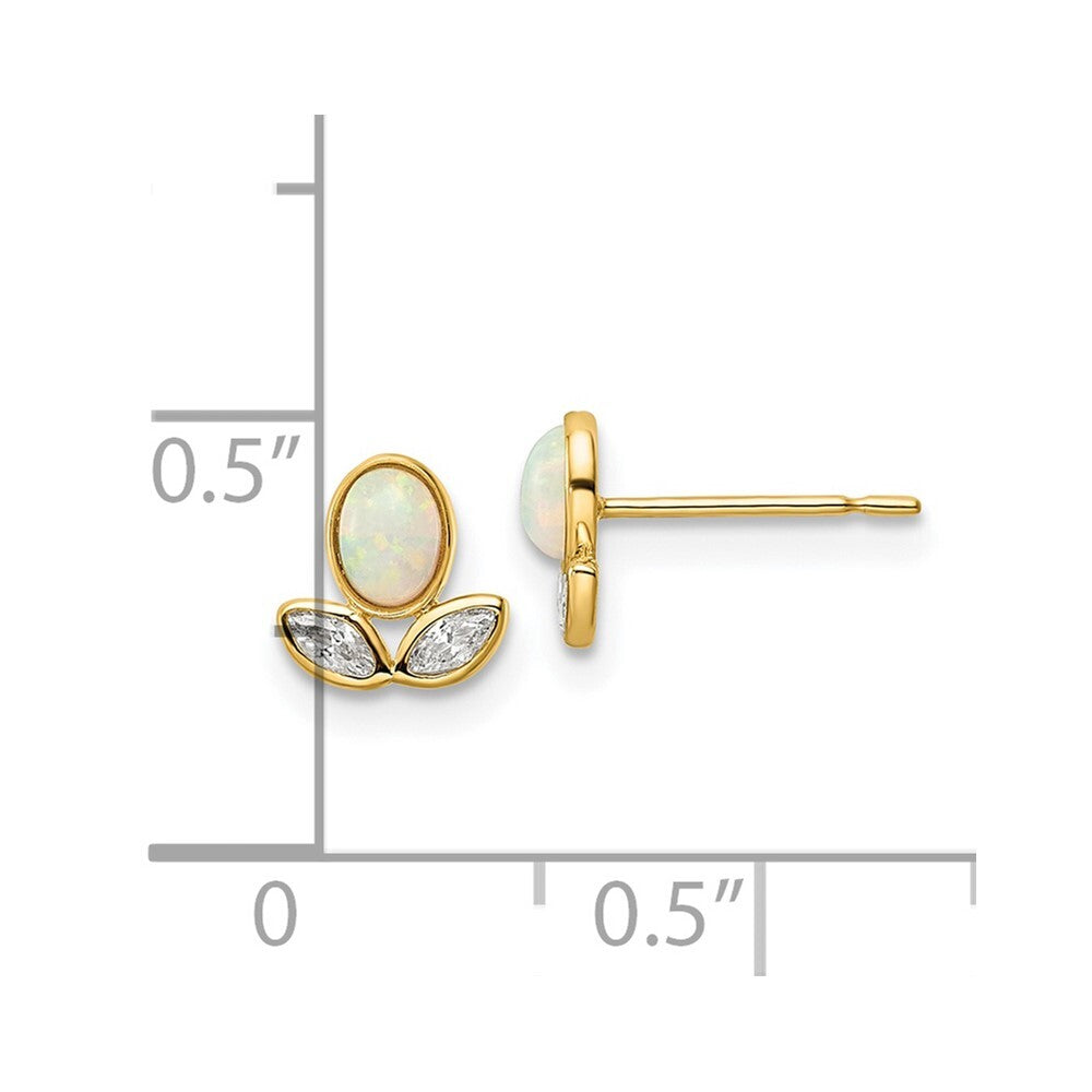 14k Yellow Gold Cubic Zirconia & Created Opal Stud Earrings Gift for Women