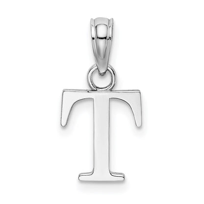 14k White Gold Polished Block Letter T Initial Pendant for Women