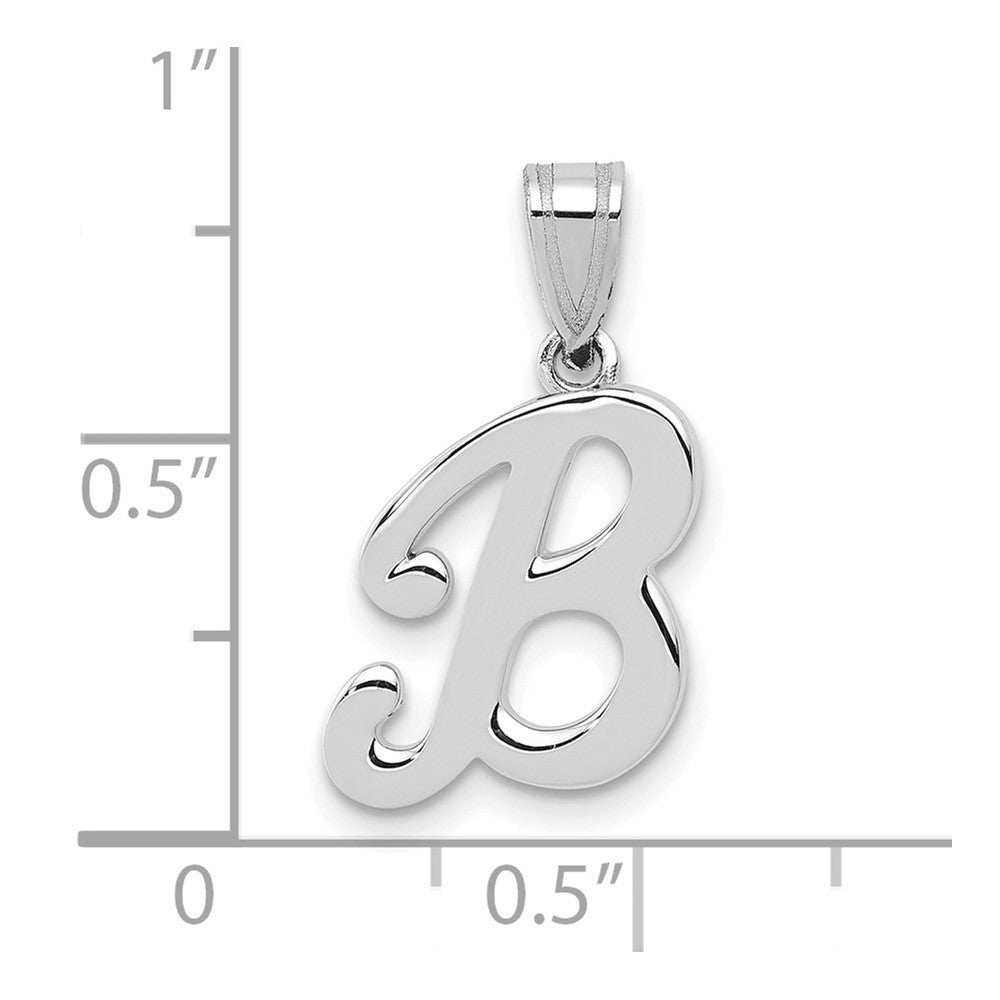 14K White White Gold Script Letter B Initial Pendant