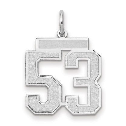 14k White Gold Medium Satin Number 53 Charm Pendant for Women