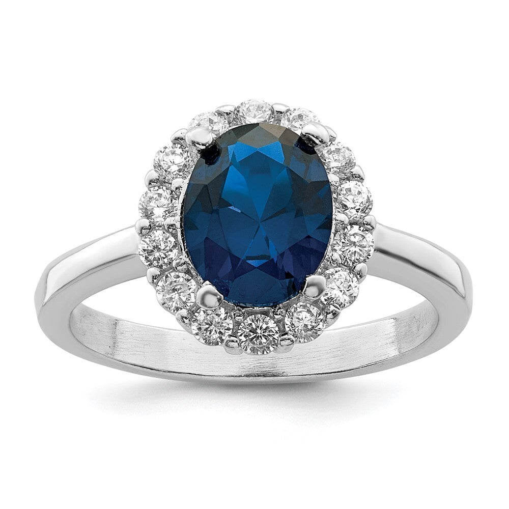 Sterling Silver Polished Rhodium-plated Blue and Clear CZ Ring Size 7