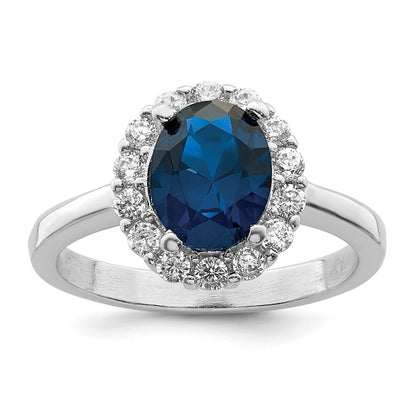 Sterling Silver Polished Rhodium-plated Blue and Clear CZ Ring Size 7