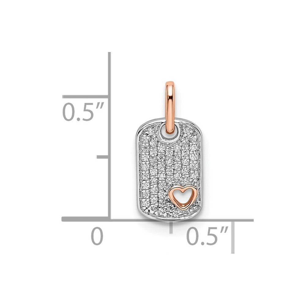 14k Two-tone White and Rose Small Dog Tag with Heart Diamond Pendant
