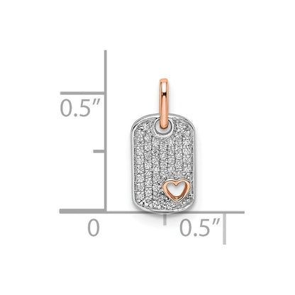14k Two-tone White and Rose Small Dog Tag with Heart Diamond Pendant