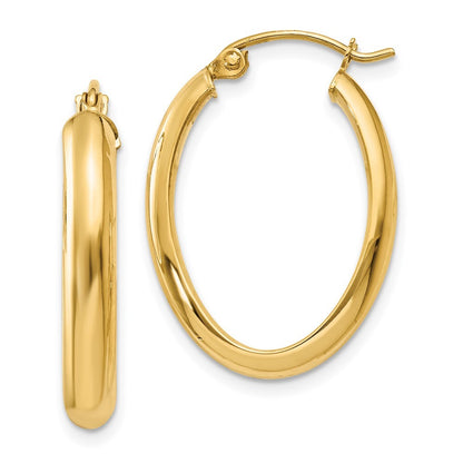 14k Yellow Gold Polished 3.5mm Oval Hoop Earrings Gift for Women