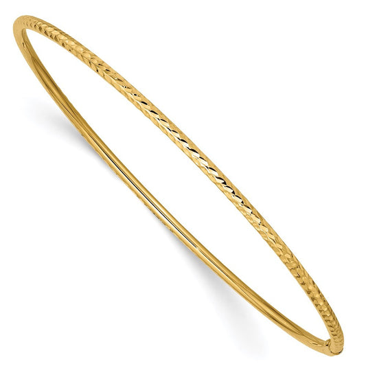 14k Yellow Gold Polished Diamond-cut Tube 2.00mm Slip-on Round Bangle Bracelet