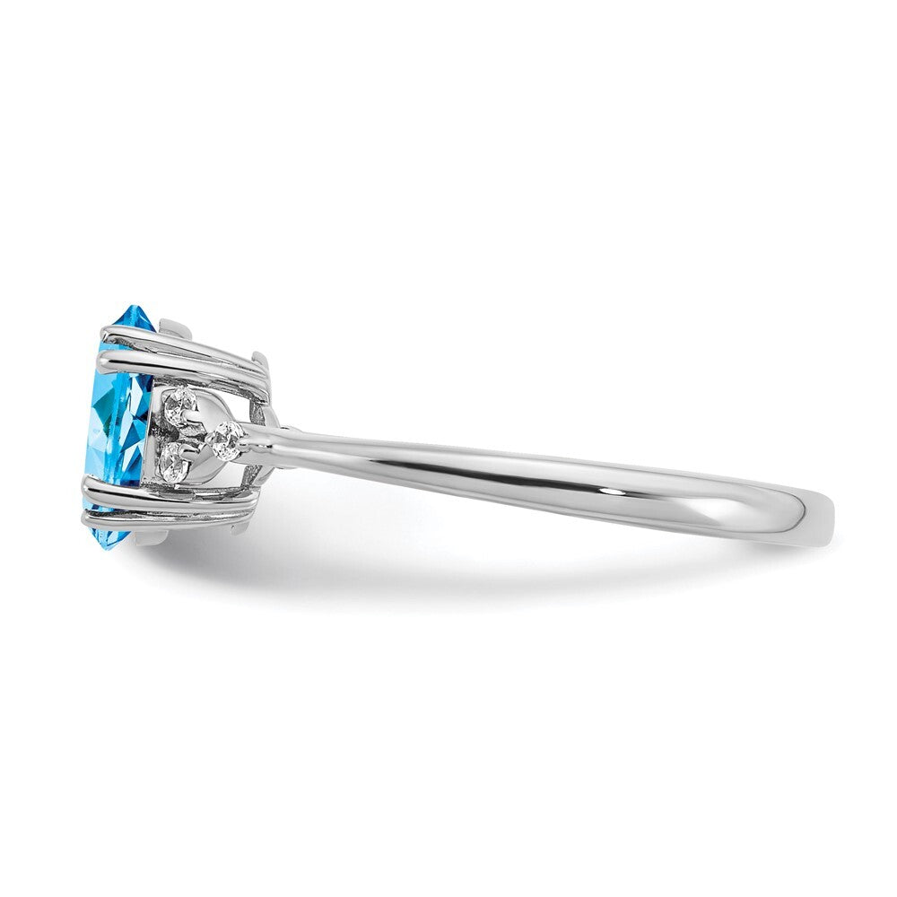 Sterling Silver Rhodium-plated Blue Topaz and Diamond Ring Size 7