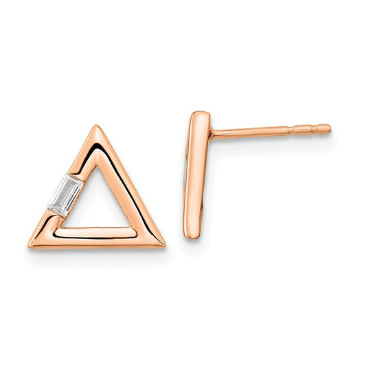 14k Rose Gold Polished Triangle Diamond Stud Earrings