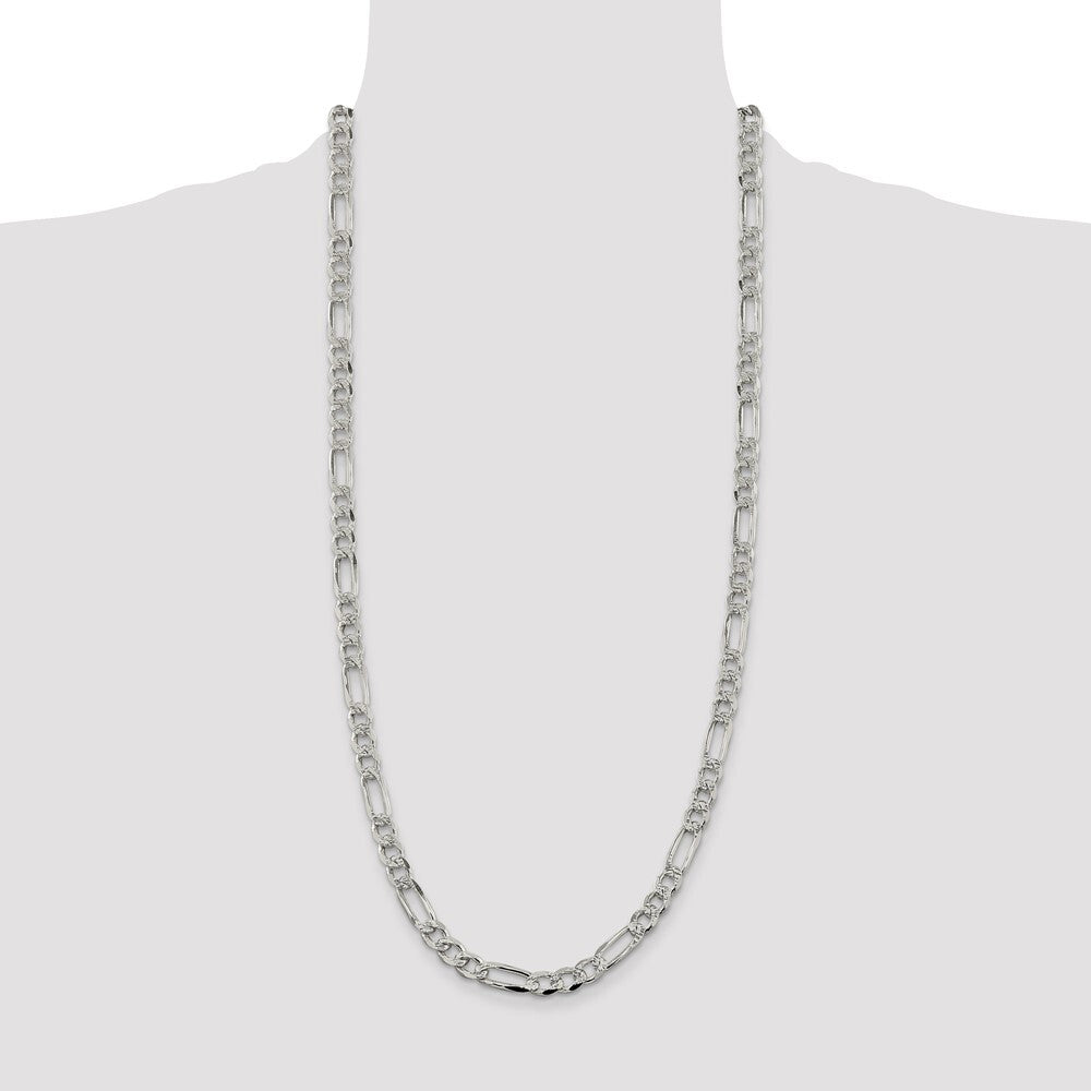 Sterling Silver 7.25mm Pav� Flat Figaro Chain