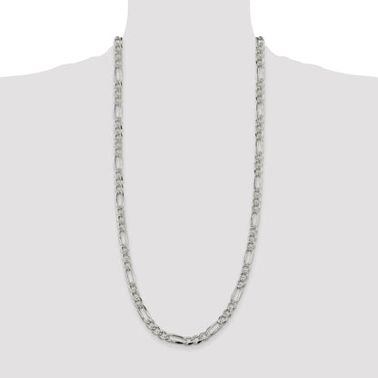 Sterling Silver 7.25mm Pav� Flat Figaro Chain