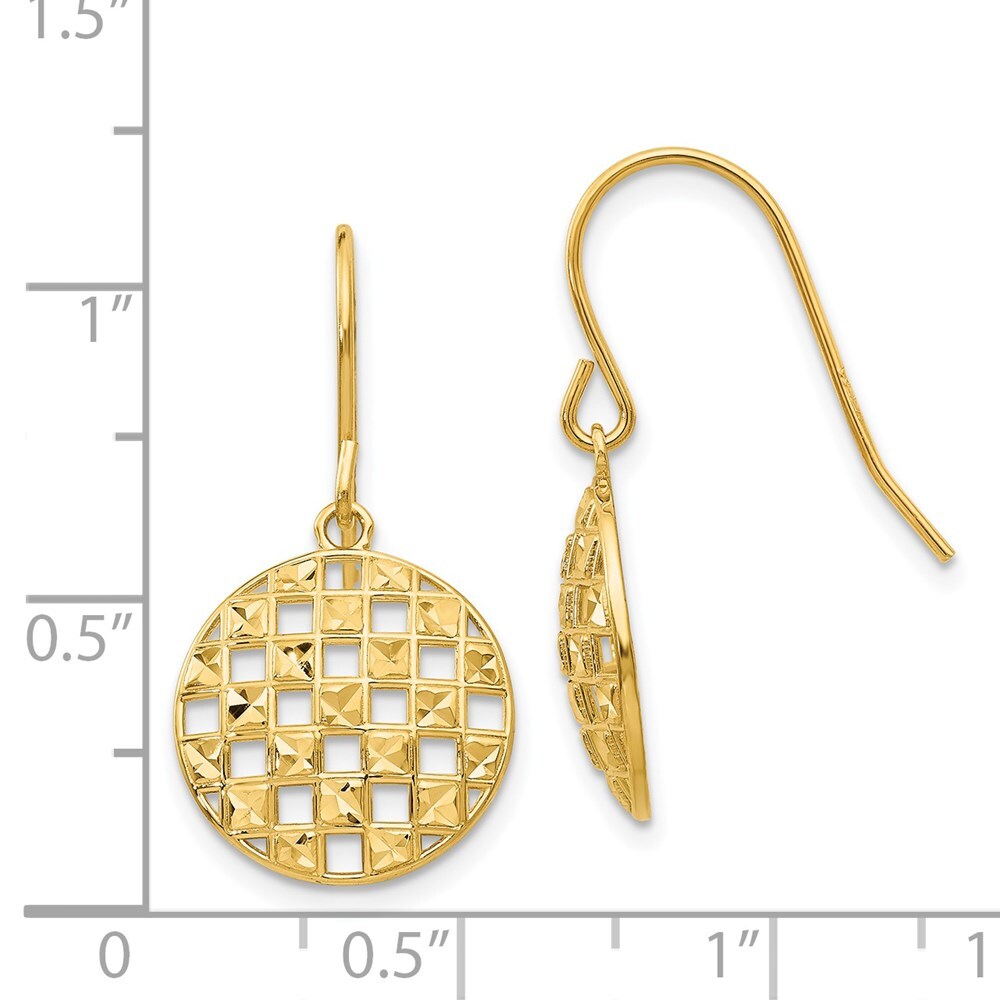14k Yellow Gold Circle Diamond-cut Shepherd Hook Stud Earrings Gift for Women