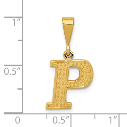 14k Yellow Gold Textured Initial P Charm Pendant for Women