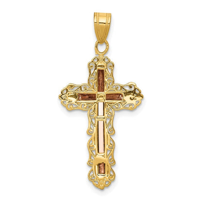 14k Tri-Color Gold Tri-color Diamond-cut Crucifix Pendant for Women