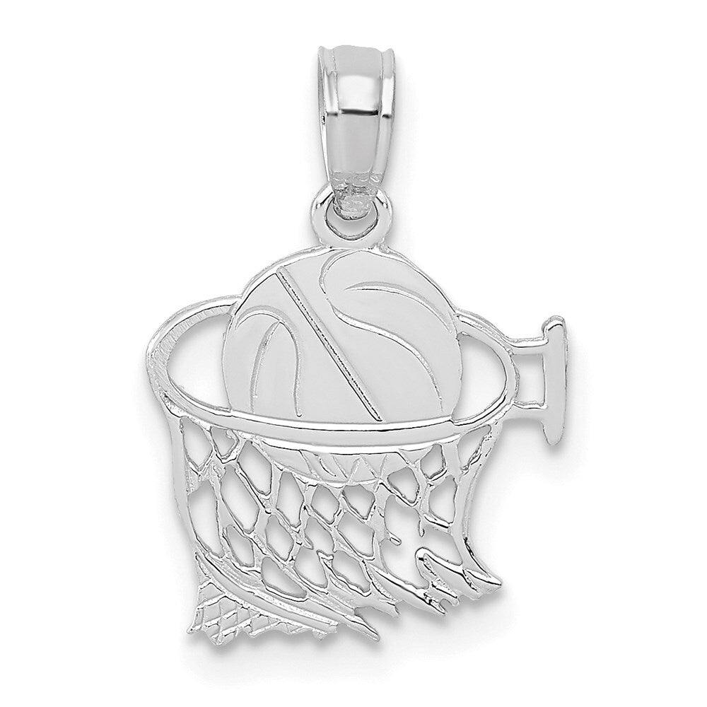 14k White Gold Basketball in Net Pendant for Women