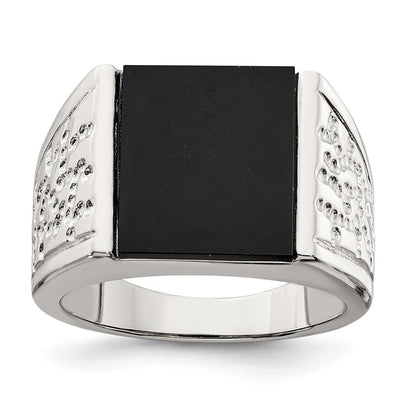 Sterling Silver Rhodium-plated Men's Onyx Ring Size 9