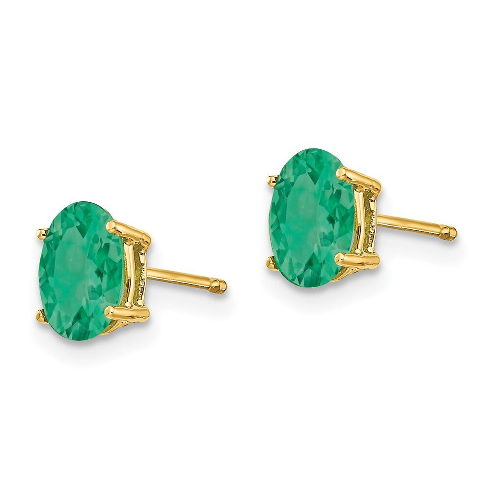 14k Yellow Gold Emerald Stud Earrings