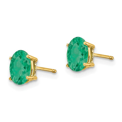 14k Yellow Gold Emerald Stud Earrings