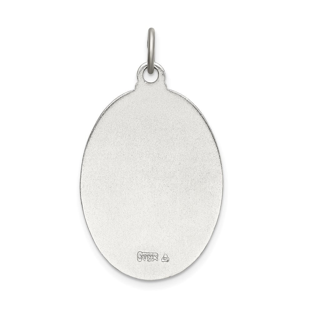 Sterling Silver Satin Polished Diamond-Cut Enamel St Christopher Medal