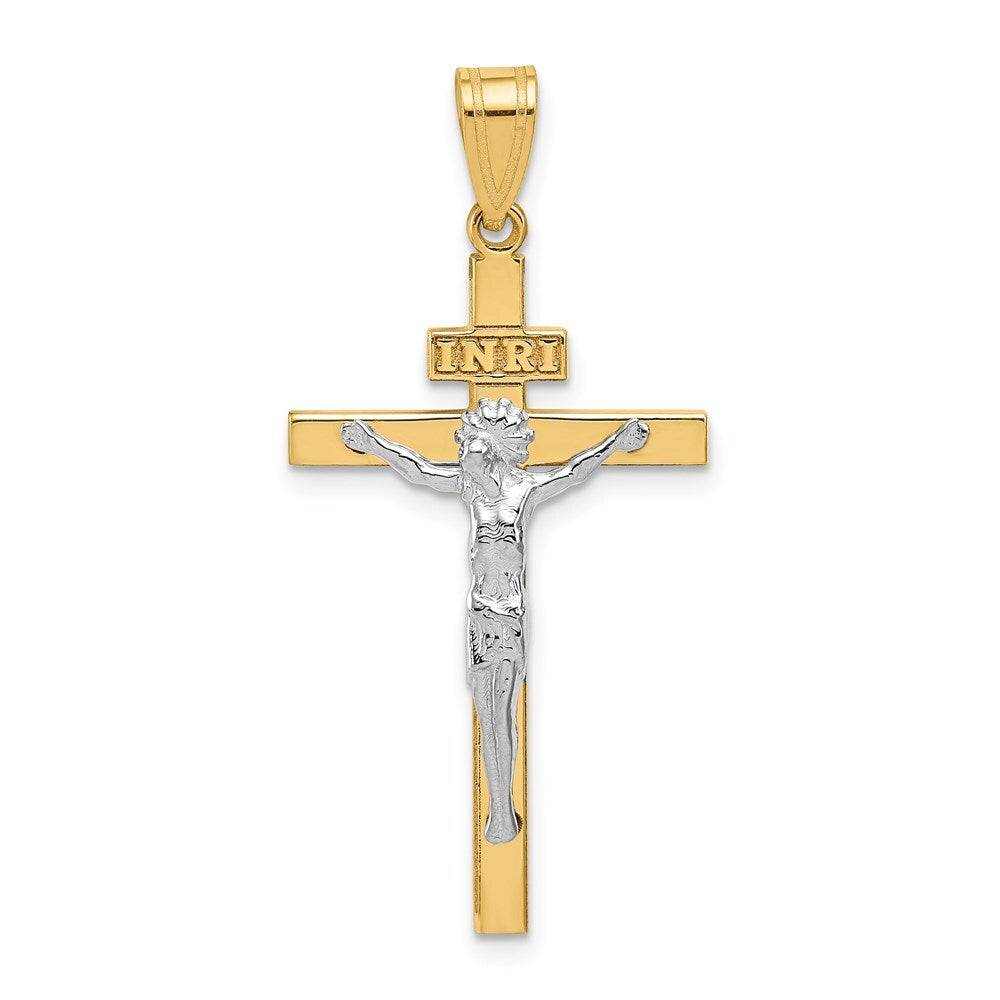 14k Two-tone Gold INRI Crucifix Pendant for Women