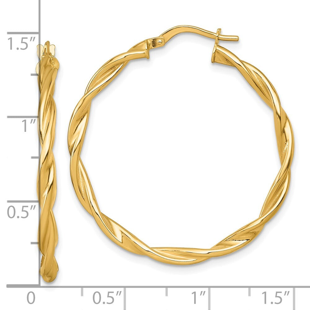 14k Yellow Gold Polished Twist Hoop Earrings Gift for Women
