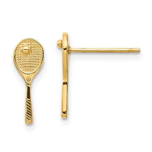 14k Yellow Gold Mini Tennis Racquet w/Ball Earrings