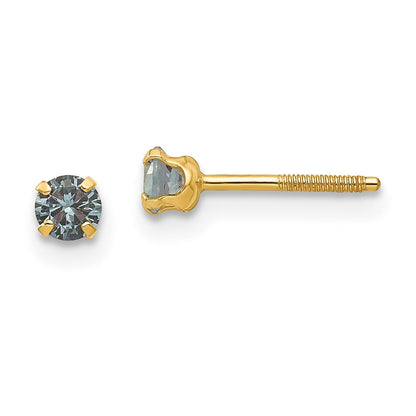 14k Yellow Gold 3mm Alexandrite Birthstone Stud Earrings (Jun) Gift for Women