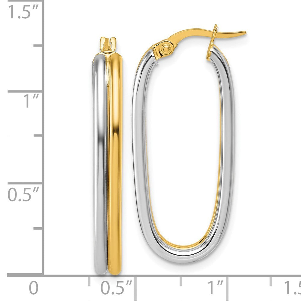 14k Yellow Gold with White Rhodium Polished 4mm x 33mm Oval Hoop Earrings
