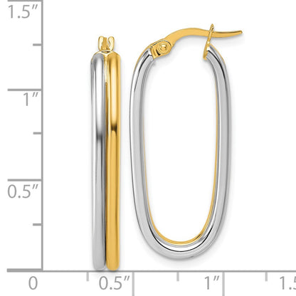 14k Yellow Gold with White Rhodium Polished 4mm x 33mm Oval Hoop Earrings