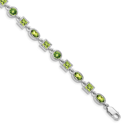 Sterling Silver Rhodium-plated Peridot Bracelet