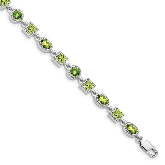 Sterling Silver Rhodium-plated Peridot Bracelet