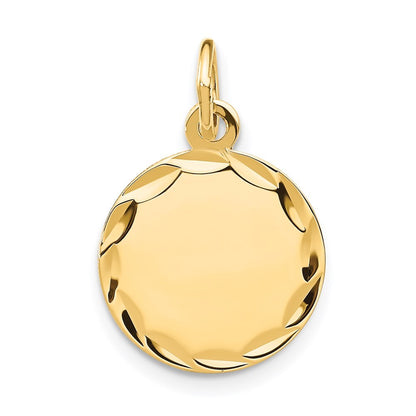 14k Yellow Gold Etched .018 Gauge Engravable Round Disc Charm Pendant for Women