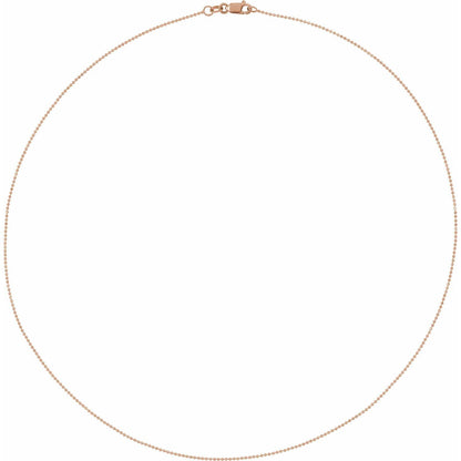 14k Rose Gold 1 mm Diamond-Cut Bead 20" Chain Necklace Fine Gift for Women