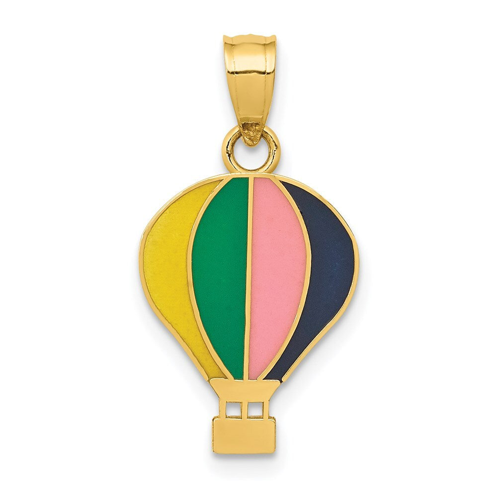 14k Yellow Gold Polished Multi-color Enamel Hot Air Balloon Pendant for Women
