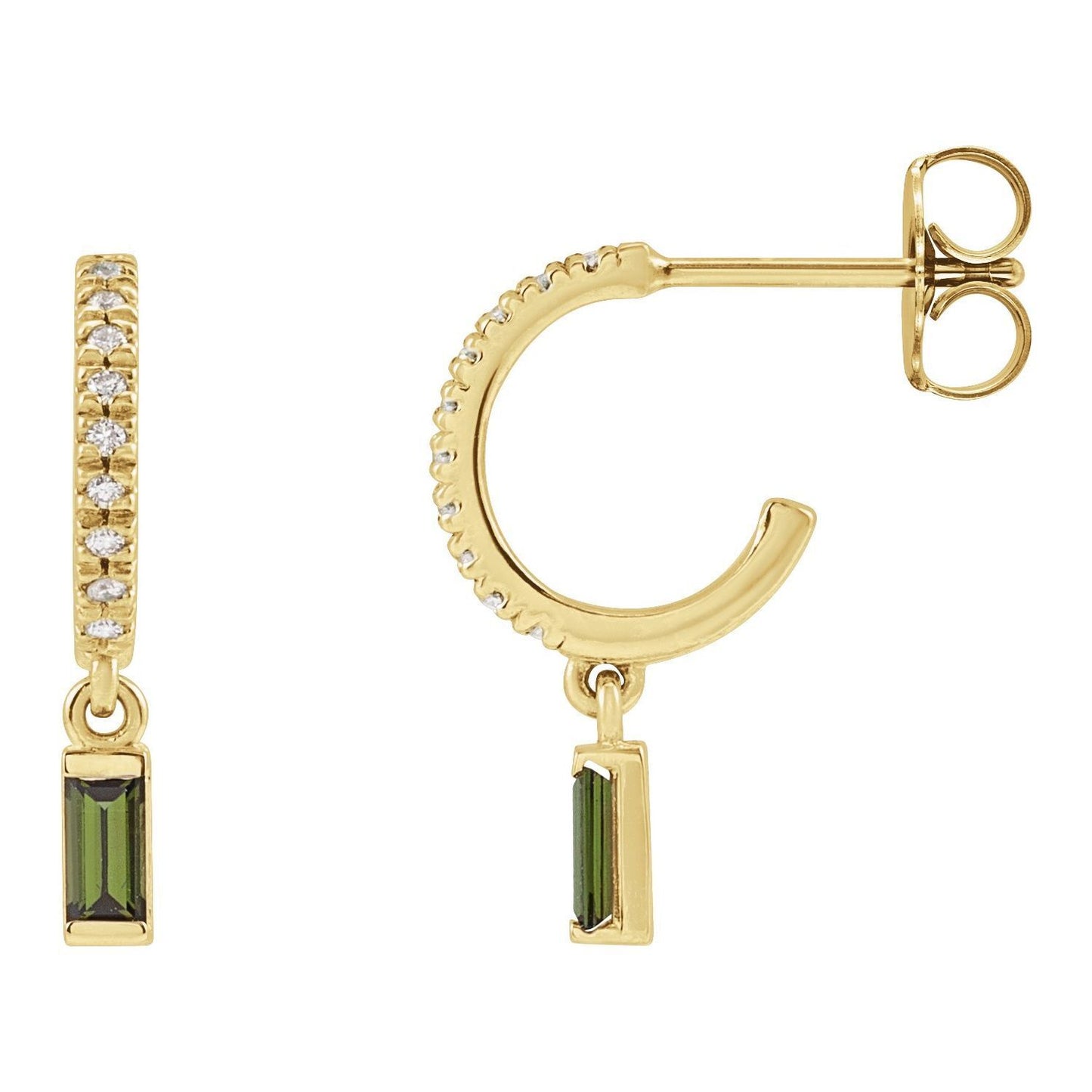 14k Yellow Gold Green Tourmaline and .08 CTW Diamond French-Set Hoop Earrings