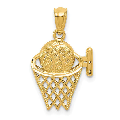 14k Yellow Gold Basketball in the Net Pendant for Women
