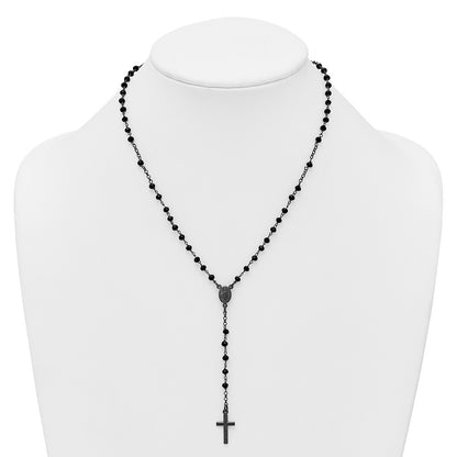 Sterling Silver Black Rhodium-plated Crystal Rosary Necklace 18.5" with 0.5" ext