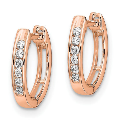 14k Rose Gold Polished Diamond Hinged Hoop Earrings