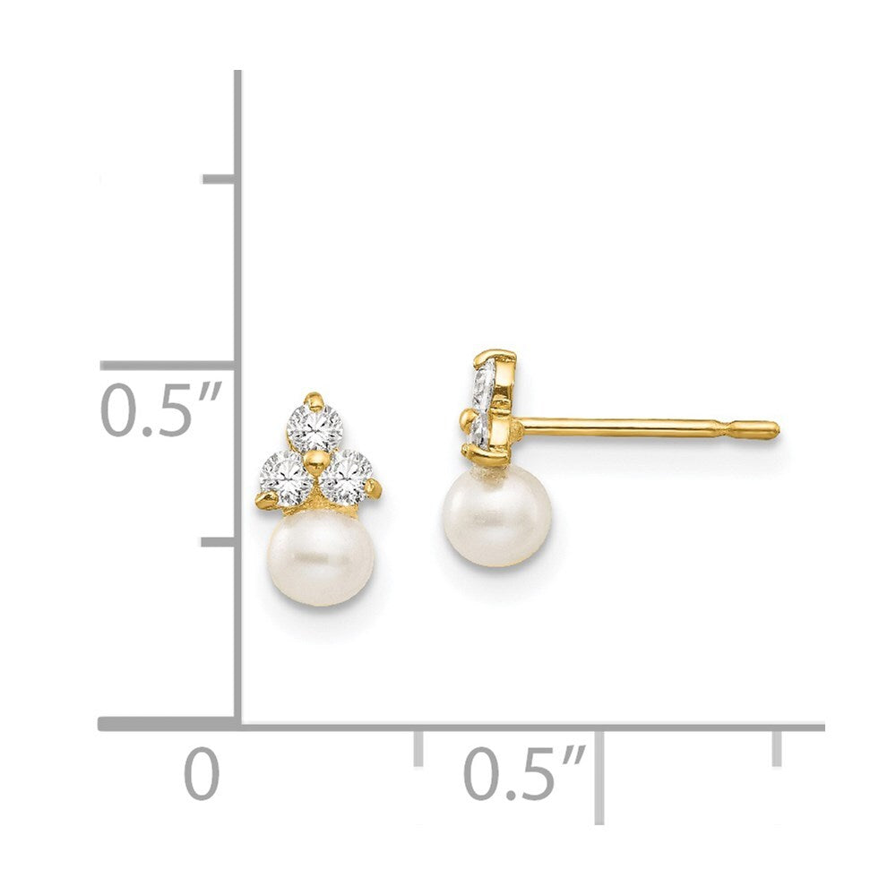 14k Yellow Gold Cubic Zirconia and FW Cultured Pearl Stud Earrings