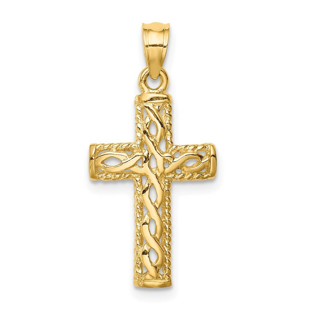 14k Yellow Gold Polished Braided Cross Pendant for Women