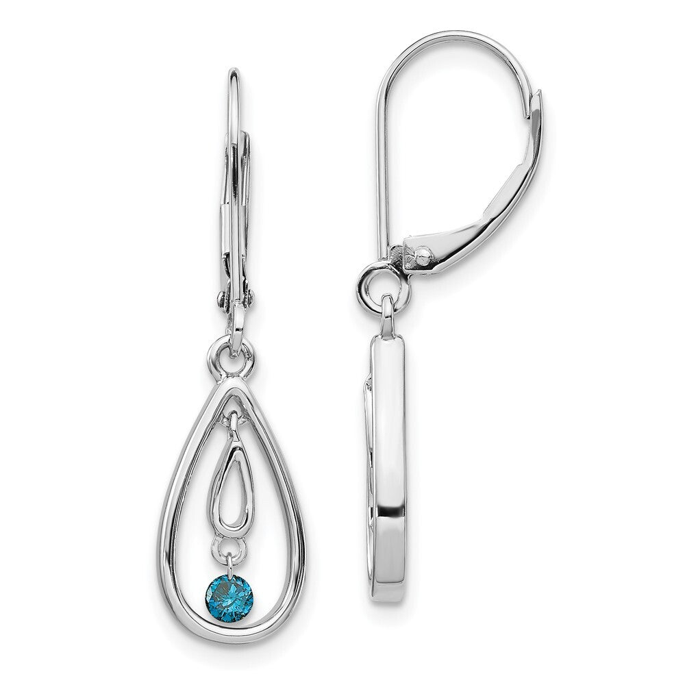 14k White Gold Blue Diamond Leverback Drop & Dangle Earrings