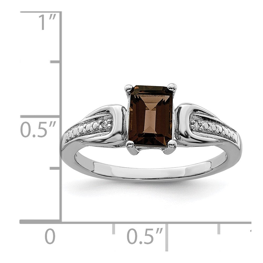 Sterling Silver Rhodium Diamond & Smoky Quartz Ring