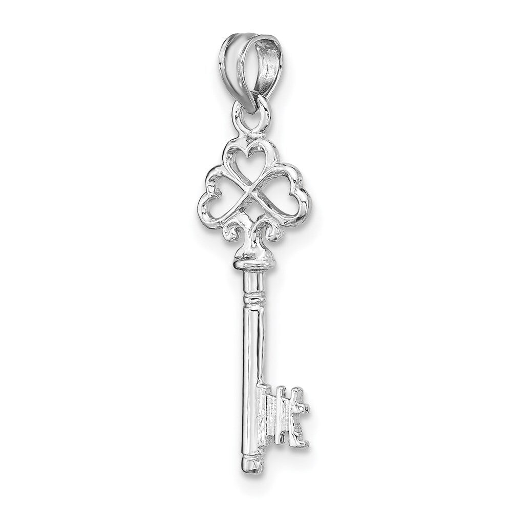 14K White Gold 3-D Key Hearts Charm