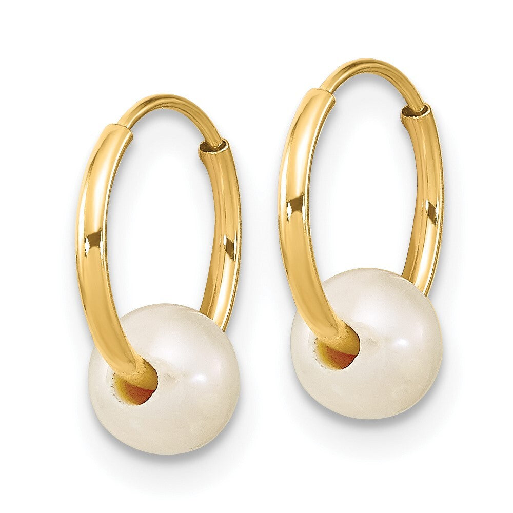 14k Yellow Gold 5-6mm White Round Freshwater Cultured Pearl Hoop Earrings