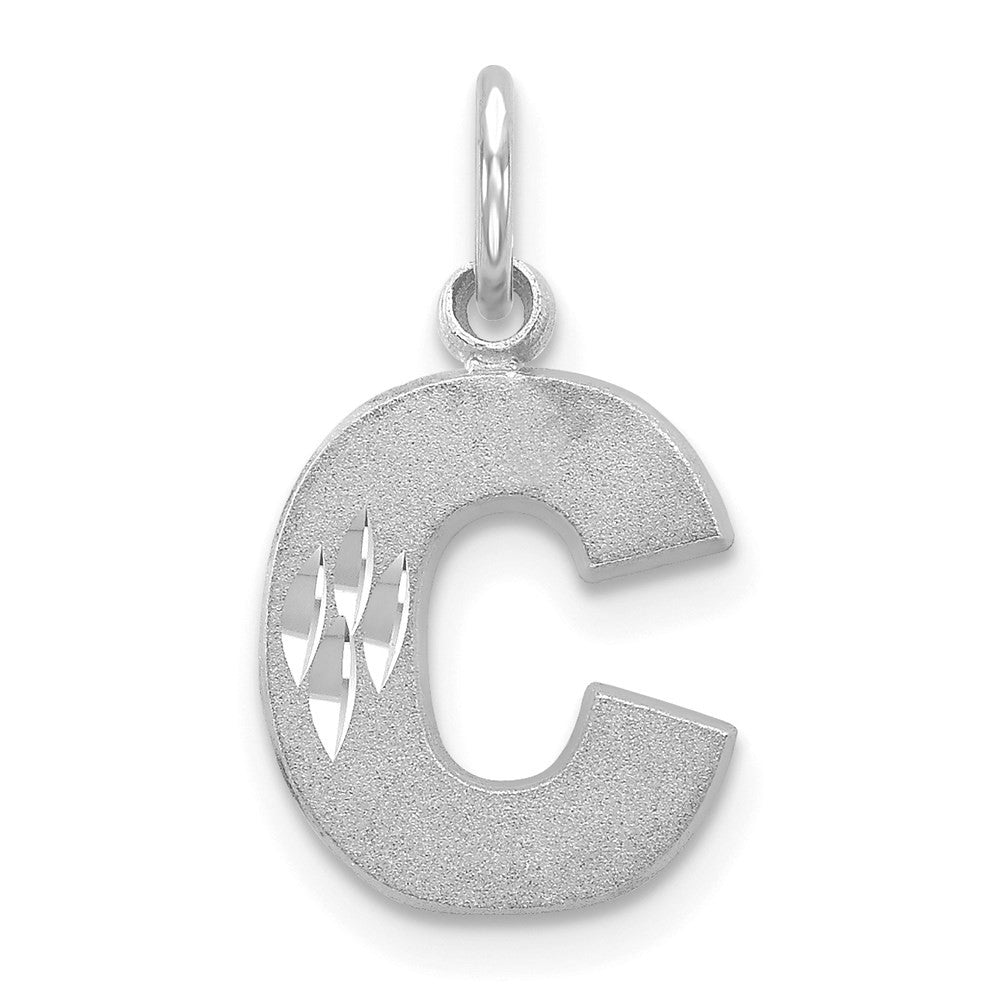 14K White Satin Diamond-cut Letter C Initial Charm