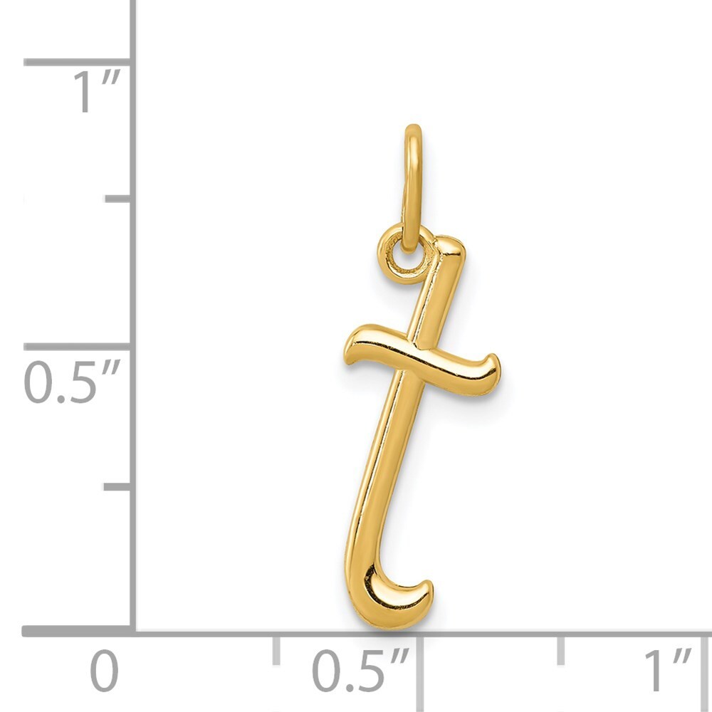 14k Yellow Gold Letter T Initial Charm Pendant for Women
