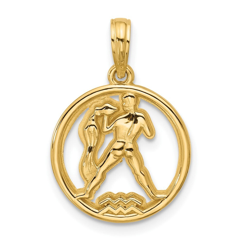 14k Yellow Gold Polished Round Aquarius Pendant for Women