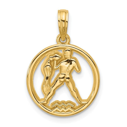 14k Yellow Gold Polished Round Aquarius Pendant for Women