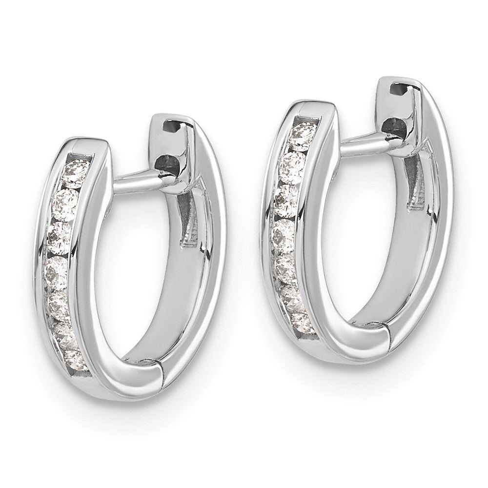 14k White Gold Polished Diamond Hinged Hoop Earrings